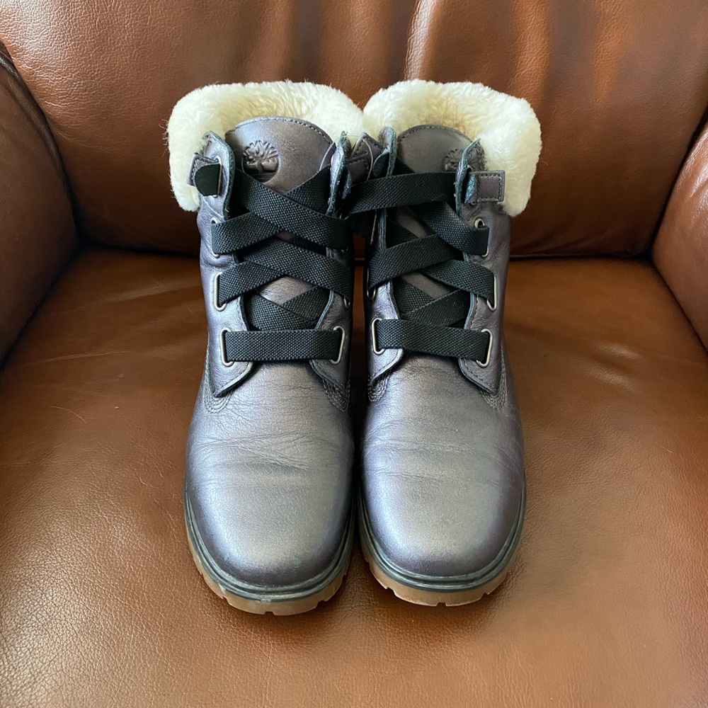 Timberland Jayne Metallic Gunmetal Boot Sz 8 Waterproof - Like New